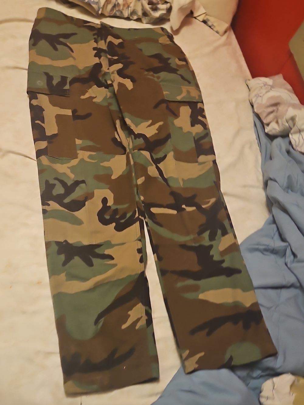 Camo Cargo Pants - Green/Brown Button Fly